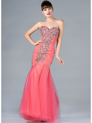 JC708 Jeweled Prom Dress, Coral