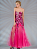 Fuschia Sequin Mesh Prom Dress