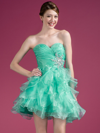 JC822 Sweetheart Layered Cocktail Dress - Mint, Front View Medium
