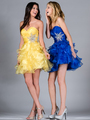 JC822 Sweetheart Layered Cocktail Dress - Yellow, Front View Thumbnail
