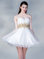 JC870 Jeweled Waist Party Dress - White Gold, Front View Thumbnail