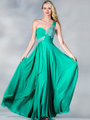 JC873 One Shoulder Beaded Jade Prom Dress - Jade, Front View Thumbnail
