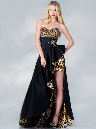 JC886 Black and Leopard Print Prom Dress - Black Leopard, Front View Medium