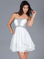 JC889 Beaded Chiffon Cocktail Dress - Off White, Front View Thumbnail