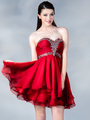 JC889 Beaded Chiffon Cocktail Dress - Red, Front View Thumbnail