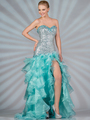 JC9002 Pastel Sequin and Shimmer High Low Prom Dress - Mint, Front View Thumbnail