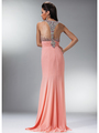 JC927 Floral Embroidered Bodice Halter Prom Dress - Peach, Back View Thumbnail