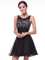 JC940 Beaded Sleeveless Short Prom Dress        - Black, Front View Thumbnail