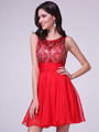 JC940 Beaded Sleeveless Short Prom Dress        - Red, Alt View Thumbnail