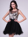 JC941 Embroidery Illusion Sweetheart Short Prom Dress    - Black, Front View Thumbnail
