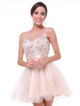 JC941 Embroidery Illusion Sweetheart Short Prom Dress    - Champagne, Front View Thumbnail