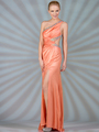 K5234 One Shoulder Jeweled Cut Out Prom Dress - Coral, Front View Thumbnail