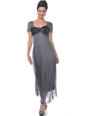 M1002 Charcoal Mother of the Bride Pleated Evening Dress, Charcoal