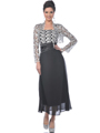 M1007 Black/Silver MOB Evening Dress with Lace Bolero - Black Silver, Front View Thumbnail