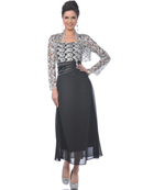 Black/Silver MOB Evening Dress with Lace Bolero