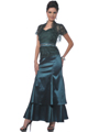 M1008 Teal Green Lace Top Evening Dress with Bolero - Teal Green, Front View Thumbnail