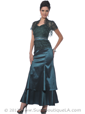 M1008 Teal Green Lace Top Evening Dress with Bolero, Teal Green