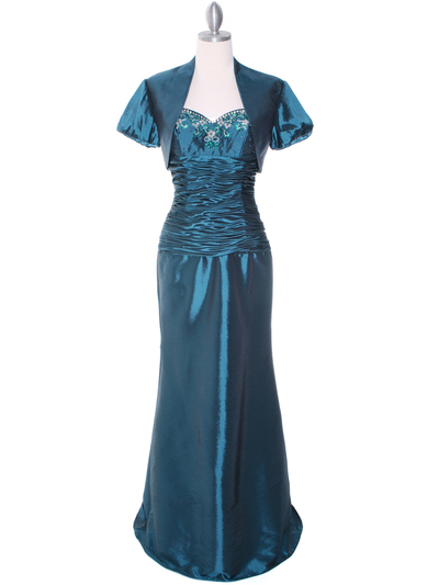 29591 Jade Taffeta Evening Gown with Bolero - Jade, Front View Medium