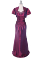 29591 Raspberry Taffeta Evening Gown with Bolero - Raspberry, Front View Thumbnail