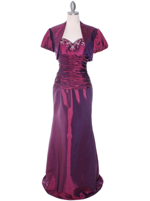 29591 Raspberry Taffeta Evening Gown with Bolero, Raspberry