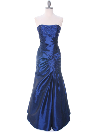 29283 Blue Taffeta Evening Gown - Blue, Front View Medium