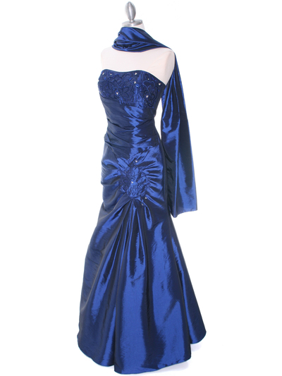 29283 Blue Taffeta Evening Gown - Blue, Alt View Medium