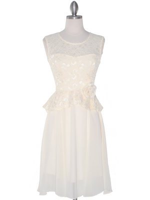 MB6138 Lace Peplum Cocktail Dress, Ivory