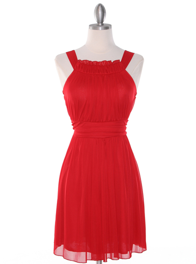 NB1077 High Neck Sleeveless Cocktail Dress - Red, Front View Medium