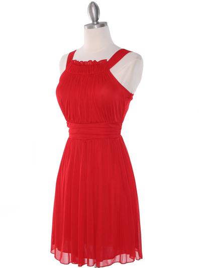 NB1077 High Neck Sleeveless Cocktail Dress - Red, Alt View Medium