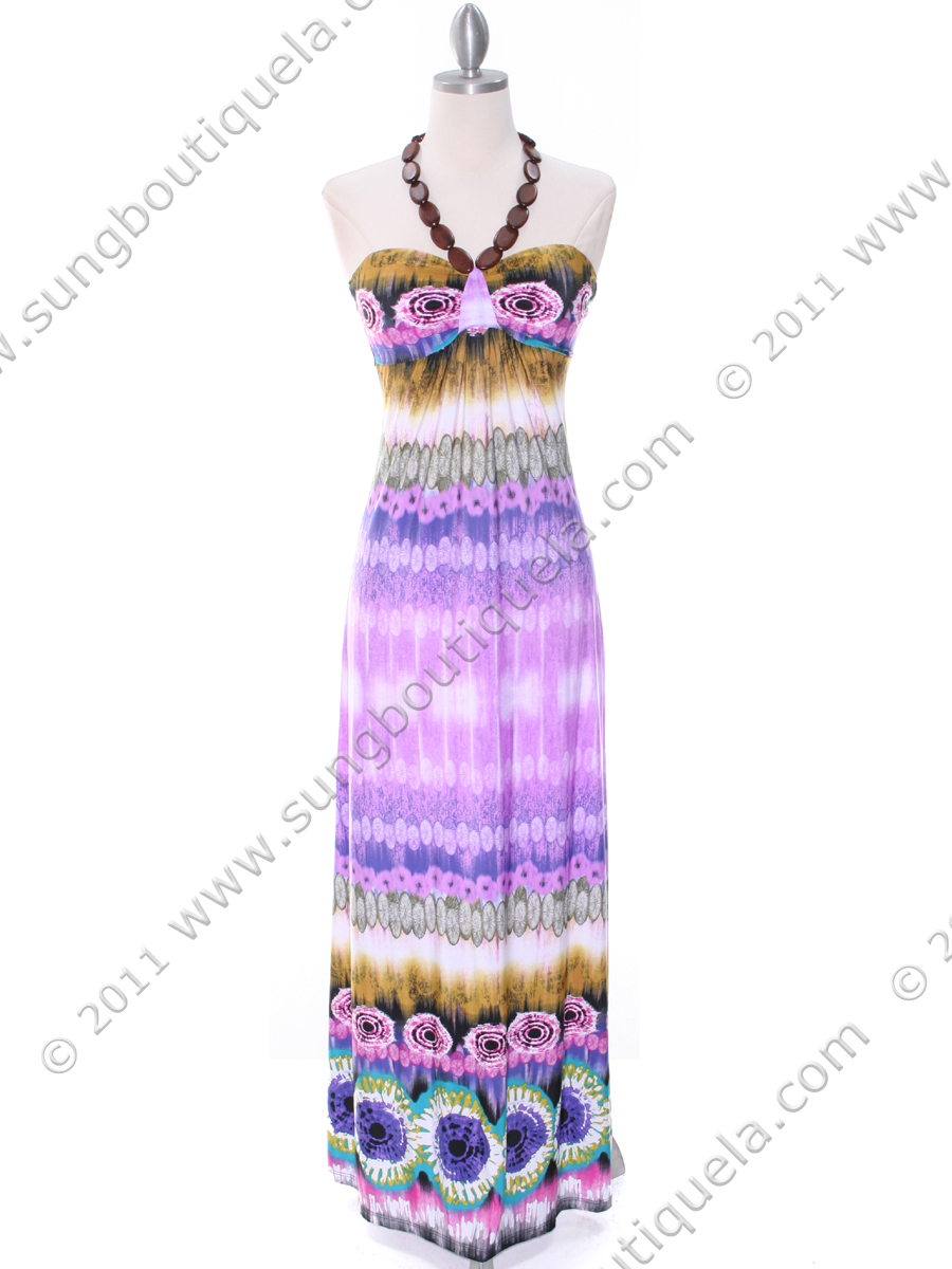 OD101524 Purple Print Maxi Dress - Front Image