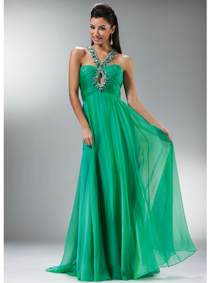R2005 Jeweled Crisscross Keyhole Halter Prom Dress, Green