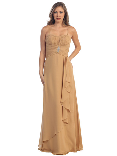 S29839 Pleated Empire Evening Dress - Gold, Front View Medium