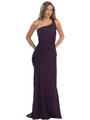 S29971 One Shoulder Beaded Prom Dress - Plum, Front View Thumbnail