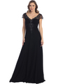 S30139 Romantic Chiffon Evening Gown - Black, Front View Thumbnail