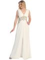 S30255 Sequins and Stones Chiffon Evening Dress - Off White, Front View Thumbnail