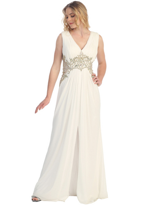 S30255 Sequins and Stones Chiffon Evening Dress, Off White