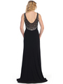 S30292 Pleated Bust Rhinestone Trim Evening Dress - Black, Back View Thumbnail