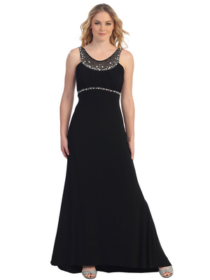 S30292 Pleated Bust Rhinestone Trim Evening Dress, Black