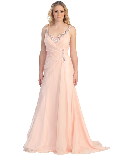 S30296 Sultry Sparkles Evening Dress - Peach, Front View Medium