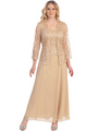 S8466 Long Evening Dress with 3/4 Sleeve Lace Jacket - Gold, Front View Thumbnail