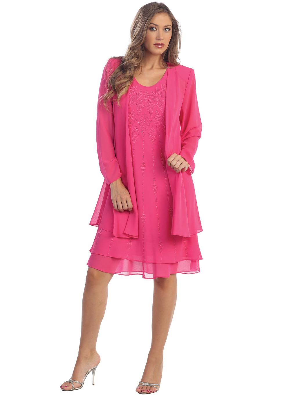 S8694 Knee-length Cocktail Dress with Matching Jacket - Fuschia, Front ...