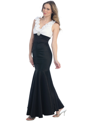 S8703-S Due-tone Mermaid Evening Dress, White Black