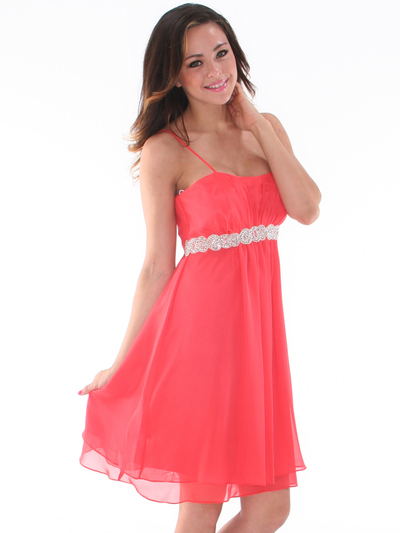 S8736 Chiffon Cocktail Dress - Coral, Front View Medium