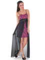 S8740 High Low Lace Cocktail Dress - Black Fuschia, Front View Thumbnail