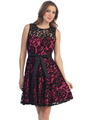 S8741 Lace Overlay Cocktail Dress with Sash - Black Fuschia, Front View Thumbnail