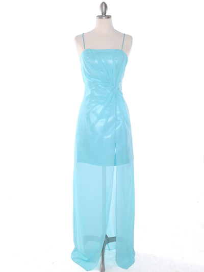 S8742 Chiffon and Satin Knot Evening Dress - Aqua, Front View Medium