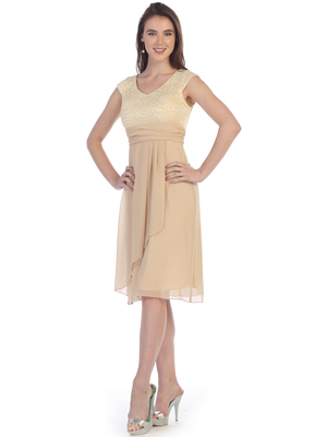 S8762 Cap-sleeve Tea Length Dress, Khaki