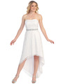 S8763 Lace Strapless High Low Cocktail Dress - White, Front View Thumbnail