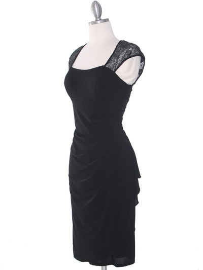 S8764 Cap Sleeve Little Black Dress - Black, Alt View Medium