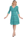 S8765 Retro Chic 3/4 Sleeve Cocktail Dress - Teal, Front View Thumbnail